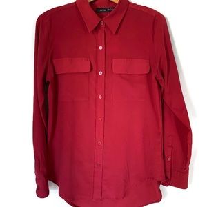 Apt. 9 Red Dress Shirt Long Sleeve Button Down Lightweight Blouse Size Small